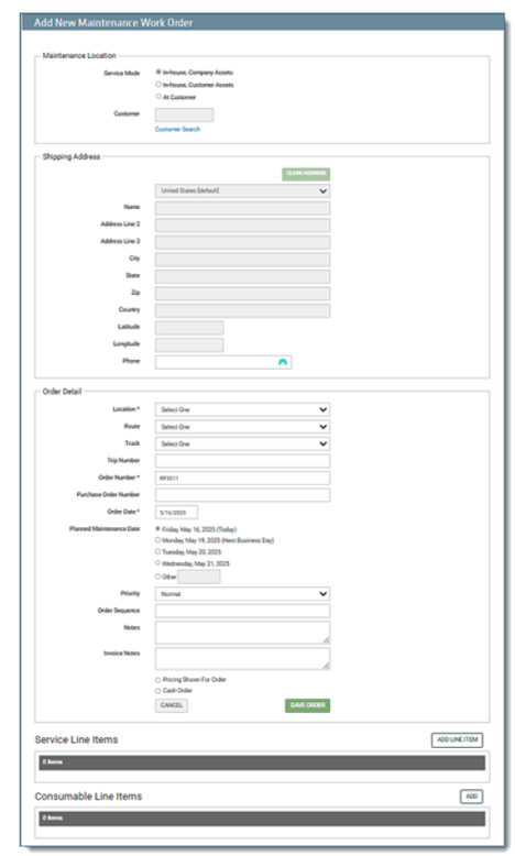 Add Maintenance Work Order