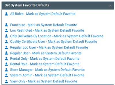 set system favorite defaults